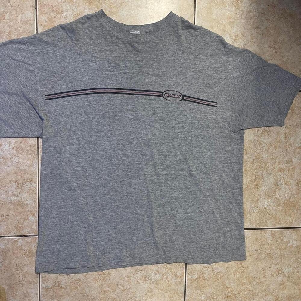 Old‎ Navy Mens Gray Striped Logo Graphic Short Sleeve T Shirt Casual